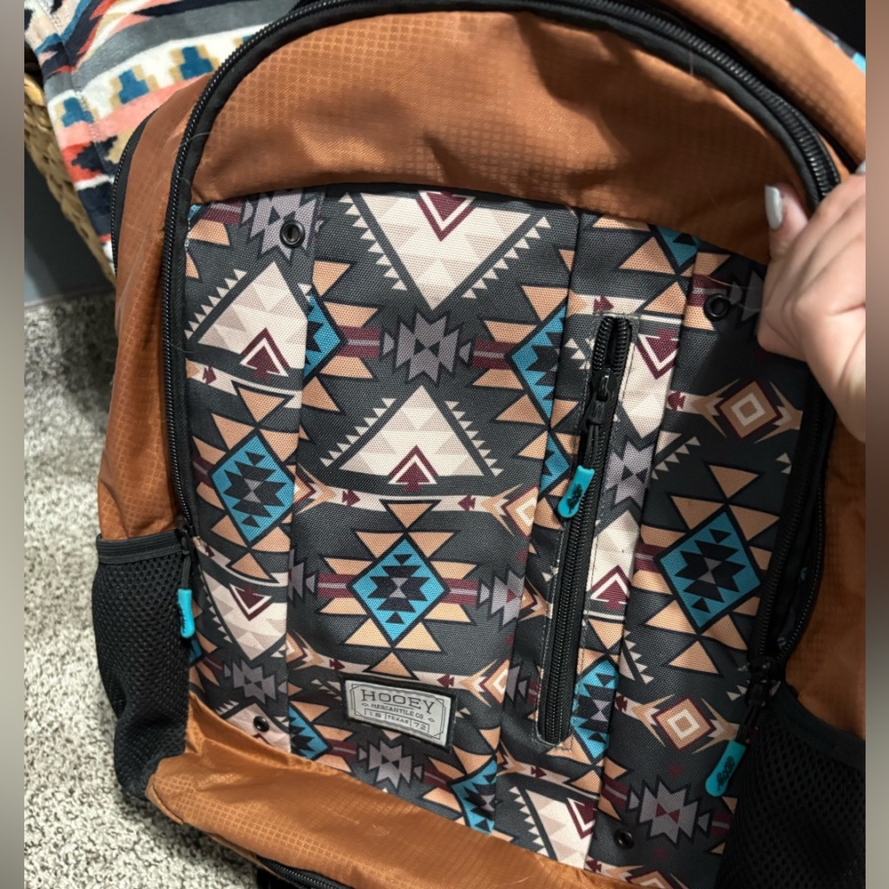 Brown and Black Geometric Pattern Backpack